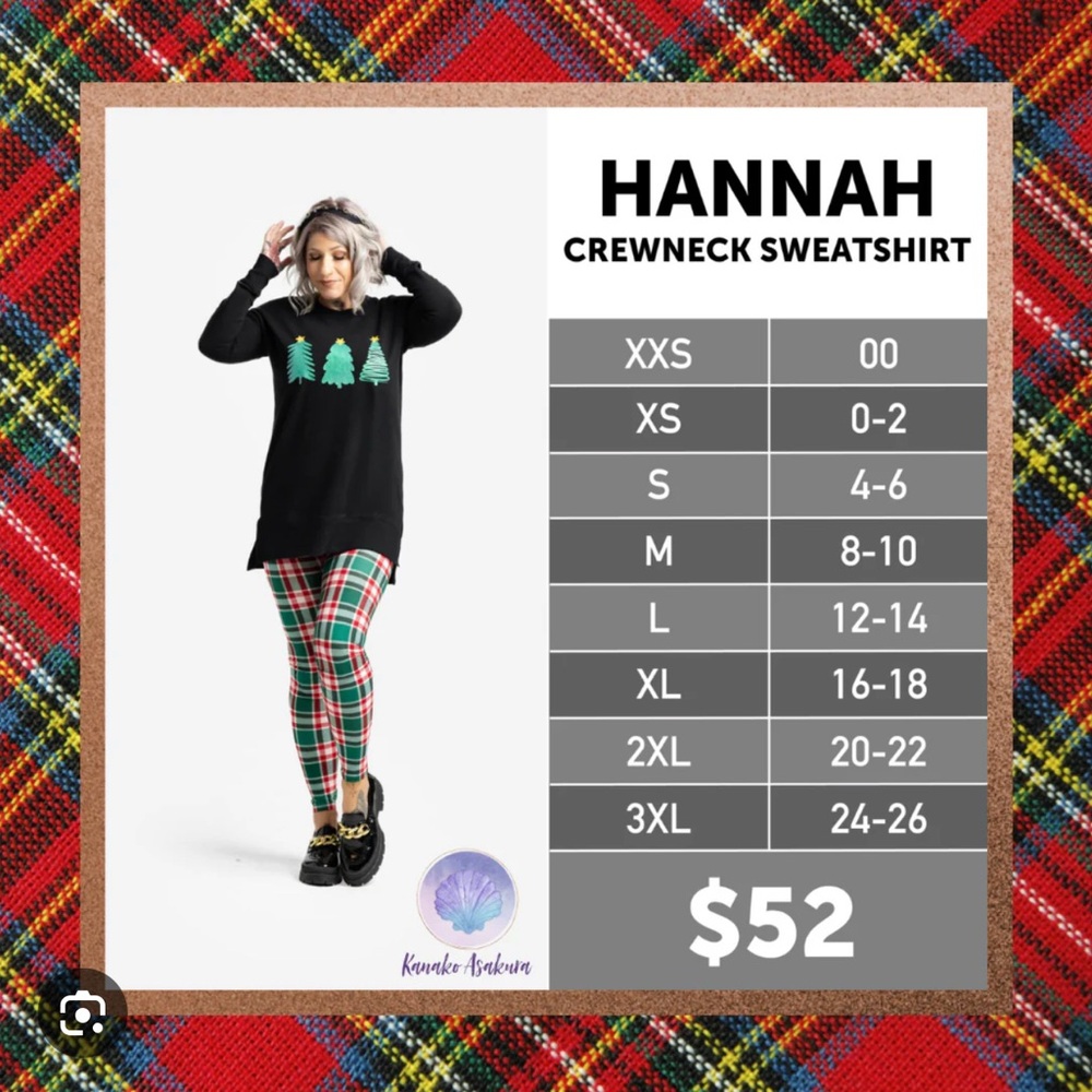 LuLaRoe Black Crewneck with Green Tree Pattern